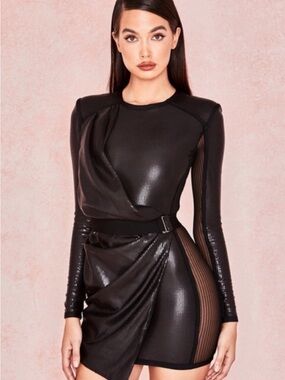 House of CB Black Long-Sleeve Sheer-Panel Top